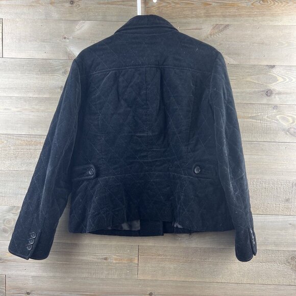 Talbots Womens Jacket Quilted Velour Button Up Faux Pockets Black Elegant 16 - Picture 4 of 6